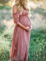 Elora – Boho Chic Maternity Dress with Off-Shoulder Neckline