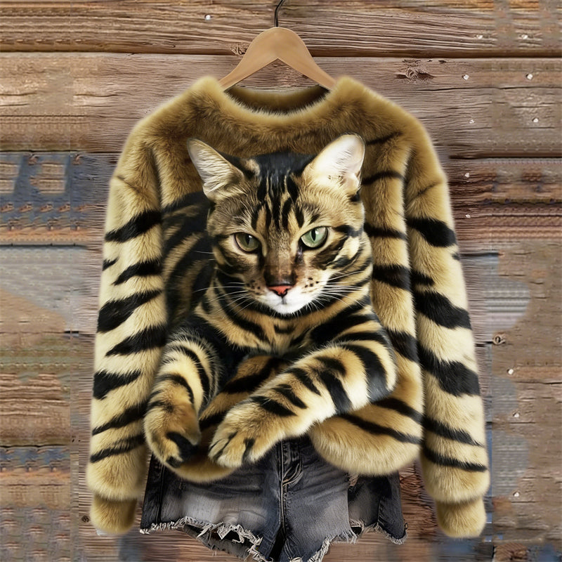 Optimized Product Title: "Gemütlicher Plüsch-Sweatshirt mit Tiger- und Tabby-Kätzchen-Design – Weiches, Warmes Damenoberteil für Tierliebhaber" 

This title includes relevant keywords while emphasizing comfort and target audience.