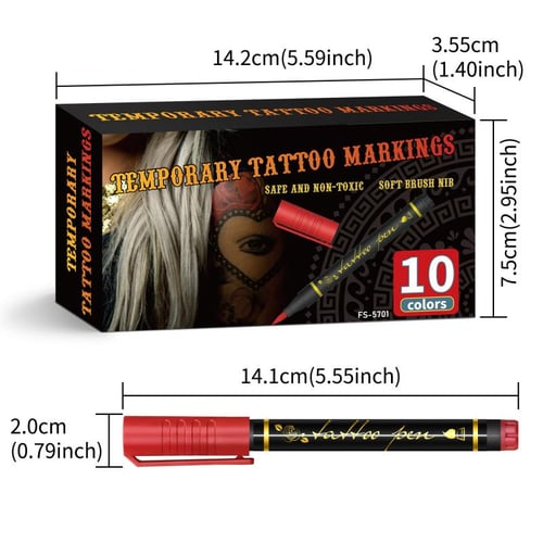 Enhanced Product Title: "10-Farben Temporäre Tattoo-Marker Set mit Pinselspitze – Kreative Körperkunst für Kinder und Erwachsene" 

This title includes relevant keywords for better visibility while also highlighting the product's features and potential us