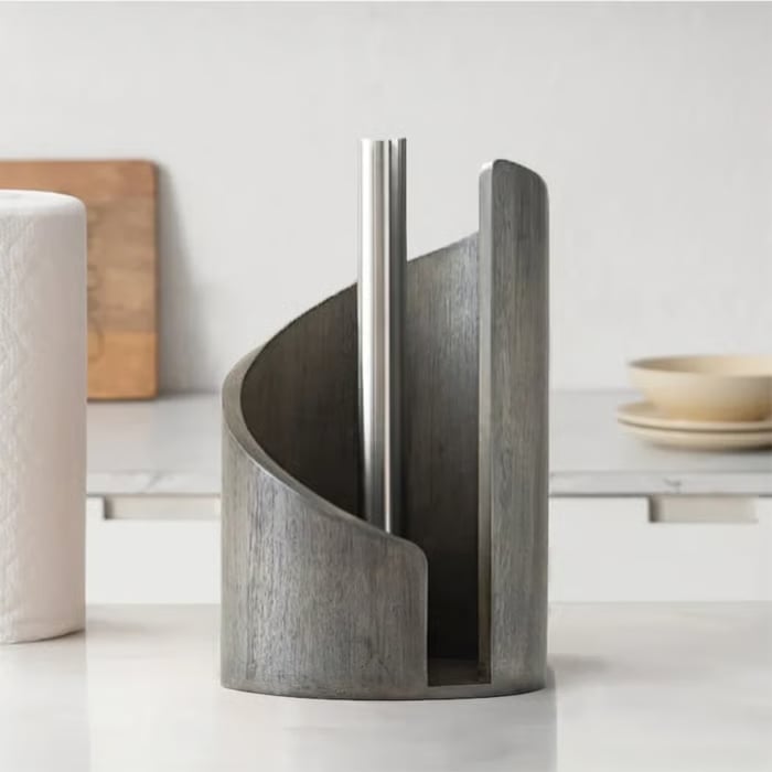 Wooden Paper Towel Holder – Solid FSC Wood, Metal Rod & Non-Slip Base