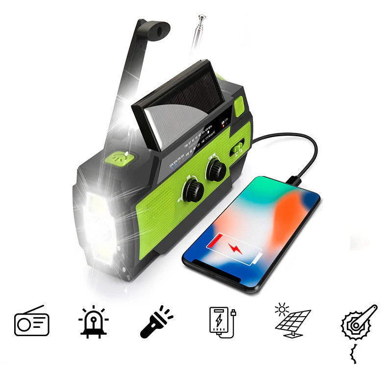 Emergency Radio – Solar, Hand Crank & USB, Power Bank with AM/FM & LED