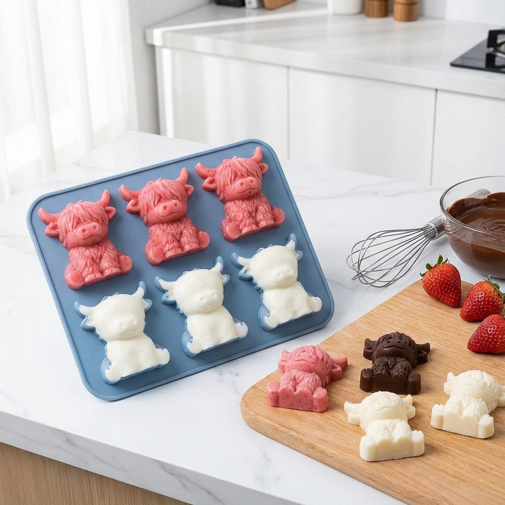 Highland Cow Ice Cube Tray – Silicone, 6 Cavities & BPA-Free