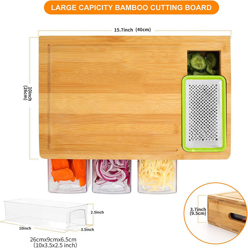 Bamboo Cutting Board Set – 4 Graters, Slide-Out Trays & 40×26cm