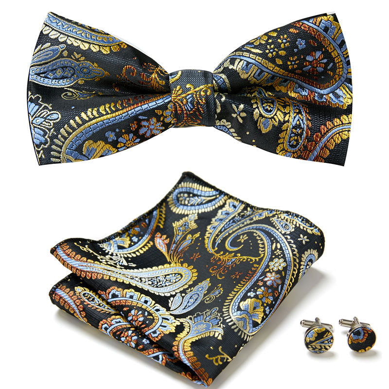 Men's Bow Tie Set – Pocket Square & Cufflinks, Polyester & 36 Designs