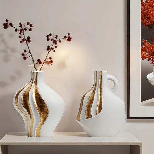 Ceramic Vase – Modern Black & White Design, Gold Accents & Luxury Tabletop Decor