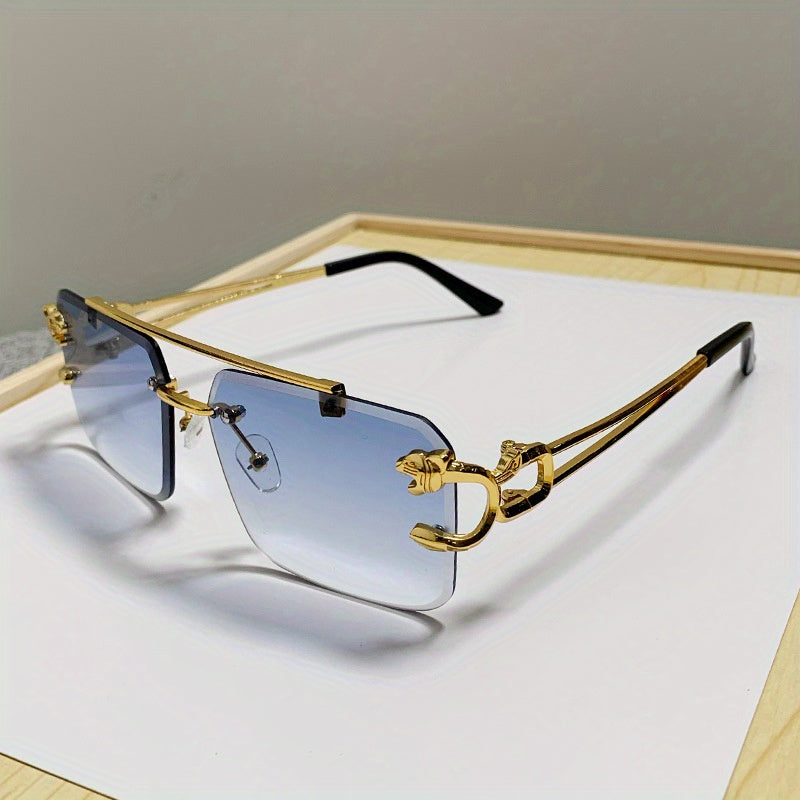 Men's Rimless Sunglasses – UV400 Protection, Tiger Temple Design & Anti-Glare Lenses