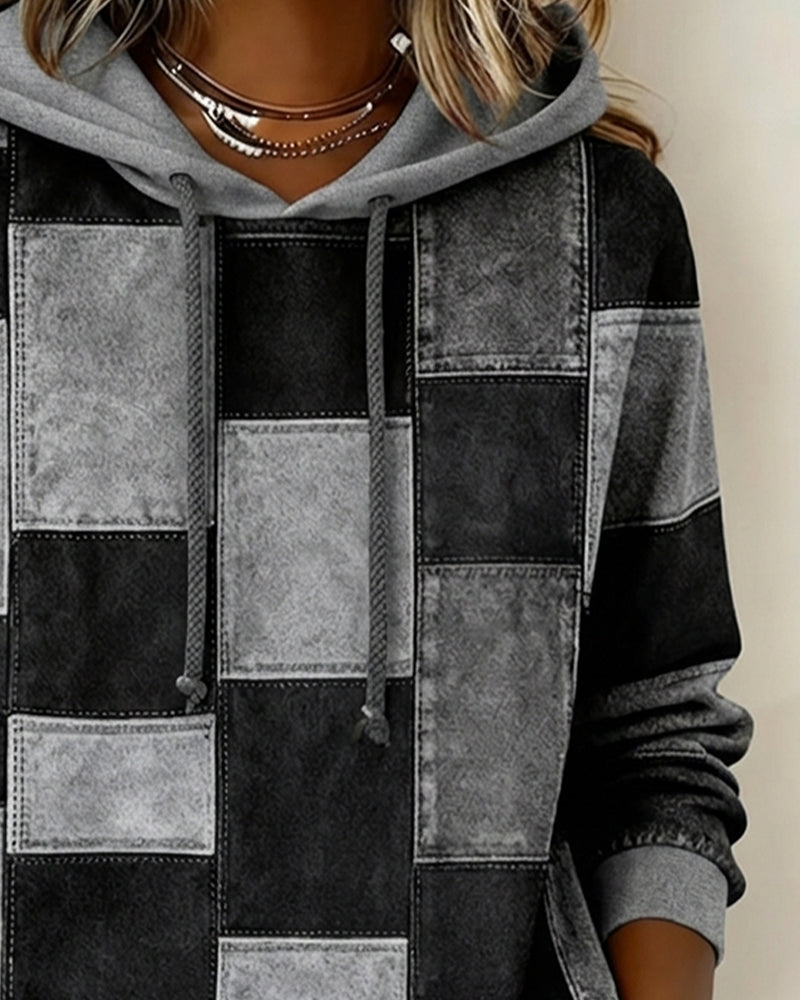Stylish Long Sleeve Checkered Hoodie for Men & Women - Comfortable & Trendy Casual Wear