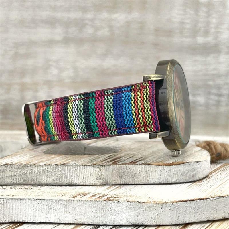 Watch with Multicolor Rainbow Pattern & Braided Band - Elyvra