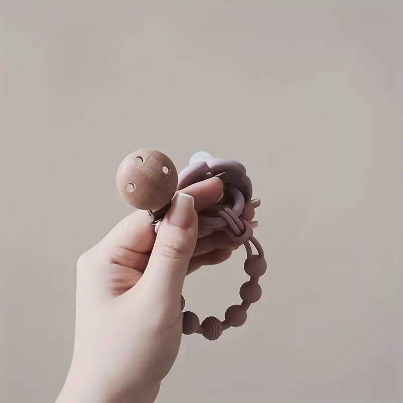 Silicone Pacifier Clip Chain – BPA-Free, Wooden Clip & Bear Design for Babies