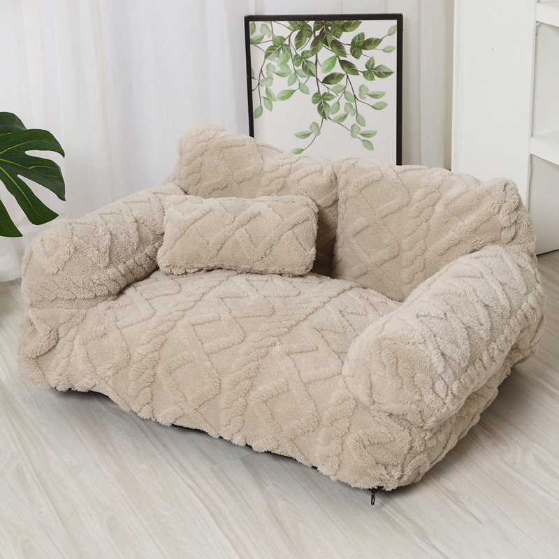 Plush Pet Sofa Bed – Raised Bolster, PP Cotton Fill & 4 Colors