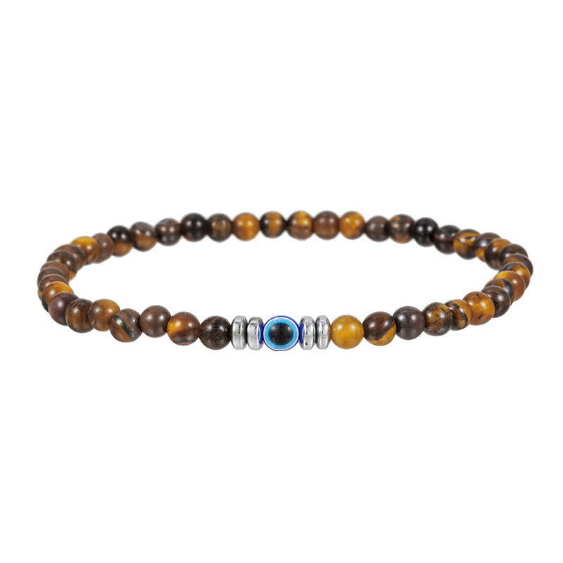 Men's 4mm Natural Stone Bracelet with Evil Eye Bead – Thor