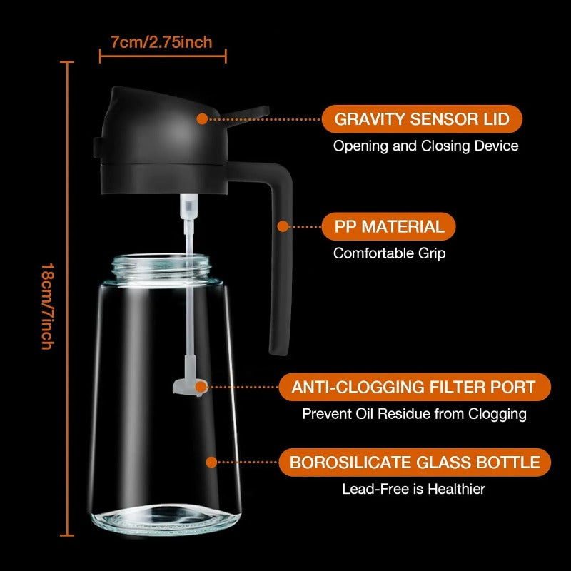 2-in-1 Glass Oil Sprayer – 470ml Spray & Pour, BPA-Free & Dishwasher Safe