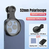 52mm Phone CPL Polarizing Filter – Universal Clip, Glass & Aluminum, Reflection-Free Photos