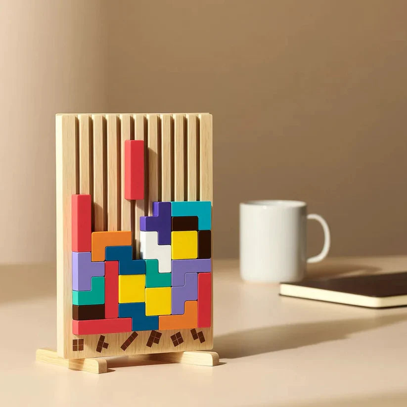 Holz-Tetris-Puzzlebrett – Kreatives Brain-Break für Ihren Schreibtisch | Stressabbau & Konzentrationsförderung