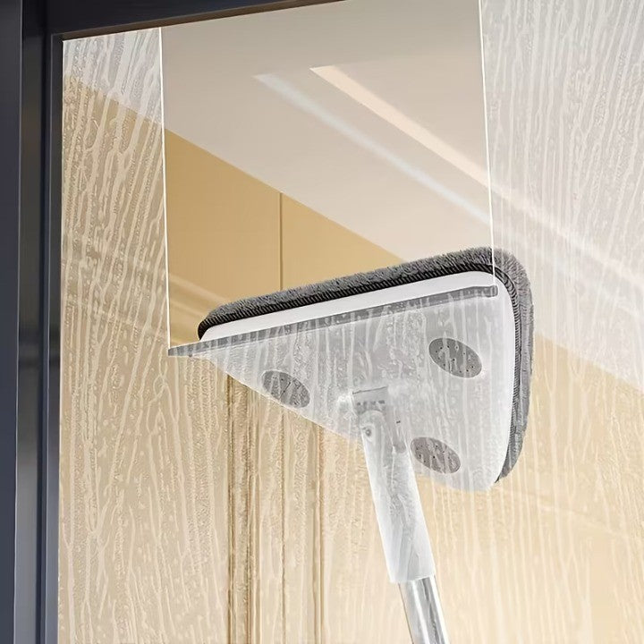 Triangular Window Cleaner with Telescopic Pole – 360° Swivel Head, 110–160cm & Microfiber Pads