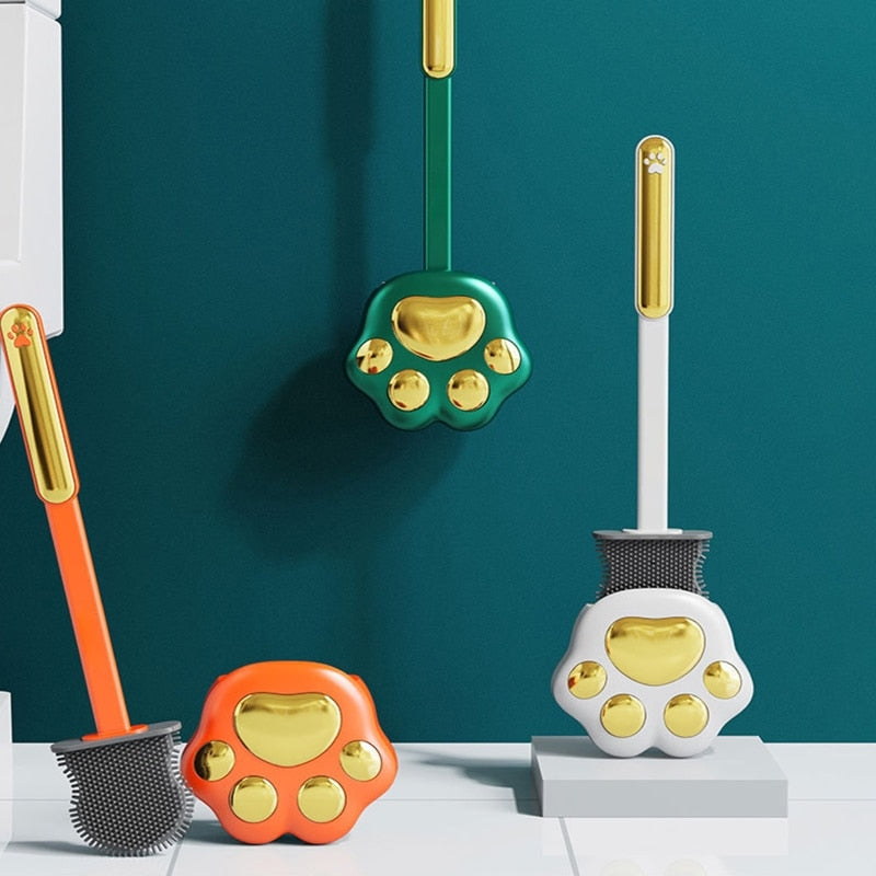 Silicone Cat Paw Toilet Brush – Scratch-Free Bristles, Quick-Dry & Holder Set