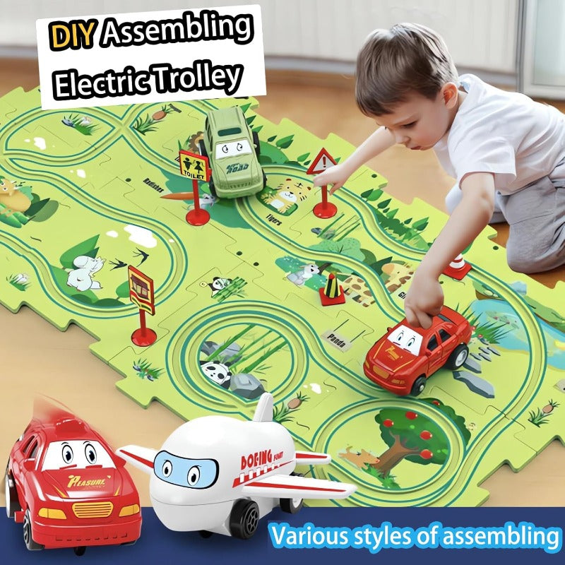 Kids Puzzle Road Play Set – Toy Car, Traffic Signs & 47×25cm Track