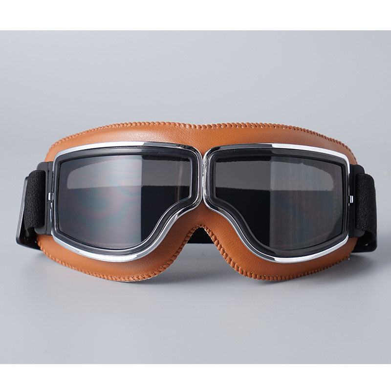 Vintage Motorcycle Goggles – Polycarbonate Lens, Fits Over Glasses & Adjustable Strap