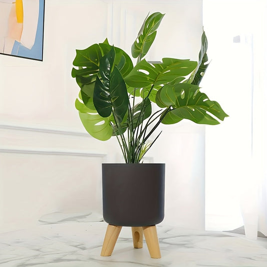 Round Planter – Wooden Legs Design, Lightweight Plastic &amp; Indoor/Outdoor Use