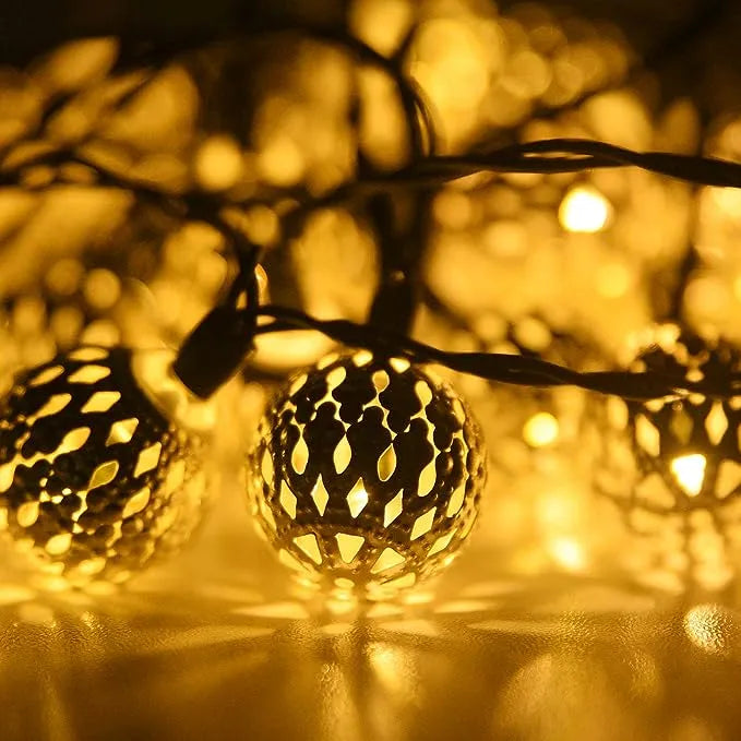 Solar Moroccan String Lights 12m – 100 LED Balls, Warm White & IP65 Waterproof