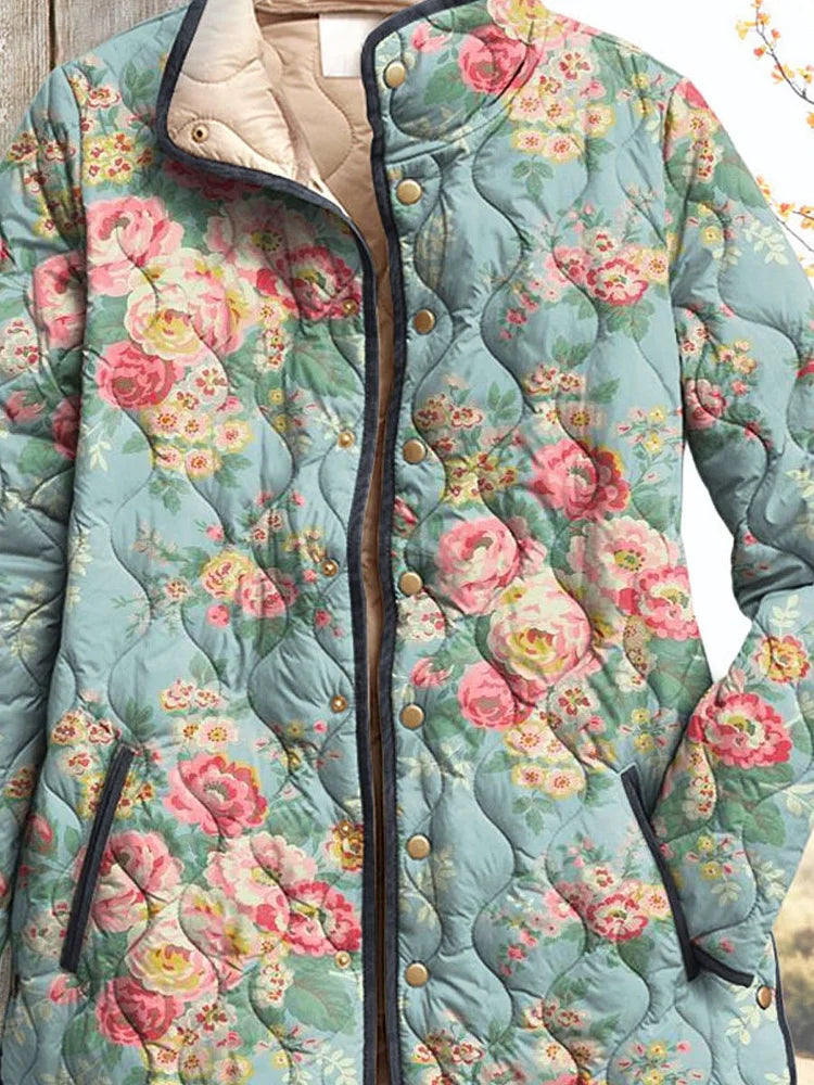 Gesteppt Damenjacke mit Eleganten Blumenmuster – Stylische Frühlingsjacke für Damen