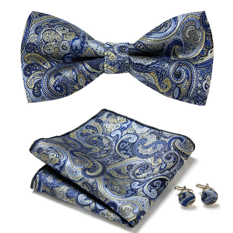 Men's Bow Tie Set – Pocket Square & Cufflinks, Polyester & 36 Designs
