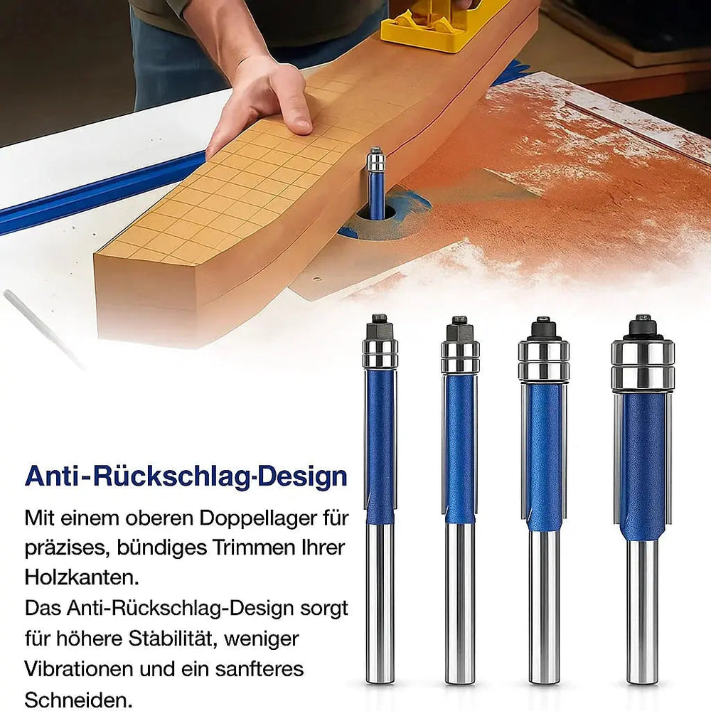 4-teiliges Bündiger Fräser-Set – Präzise Kantenbearbeitung für Holz, Kunststoff und Metall