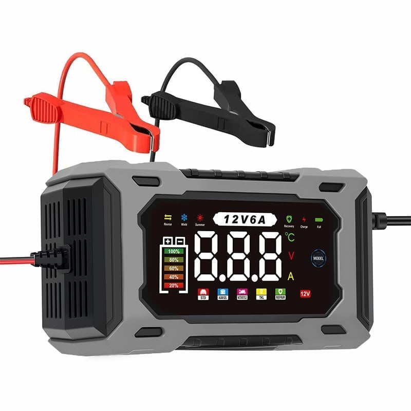 Smart Car Battery Charger 12V – 6A Automatic, LCD Display & Reverse Polarity Protection