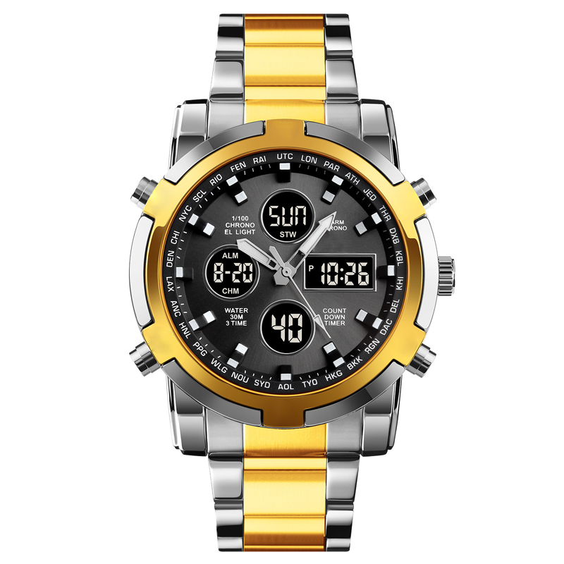 Unisex Digital Sports Watch – 3 Time Zones, 30m Waterproof & EL Backlight