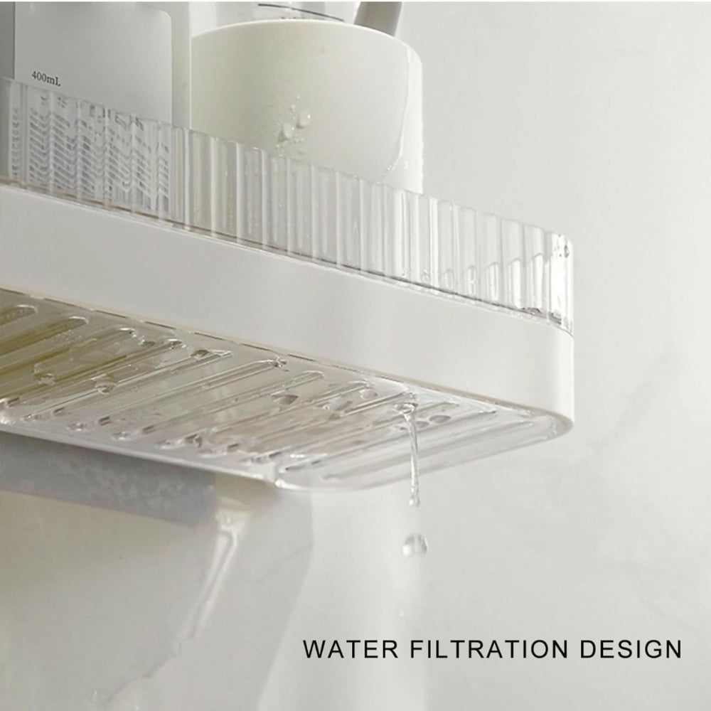 No-Drill Bathroom Shelf – Self-Draining, Raised Edges & Adhesive Wall Mount