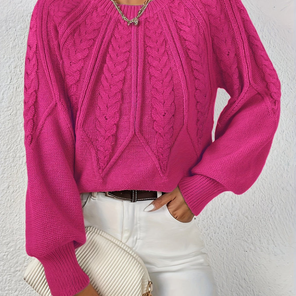 Ladies Cable Knit Sweater with Lantern Sleeves – Sanna - 8