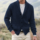 Men's Knit Cardigan with Shawl Collar and Buttons