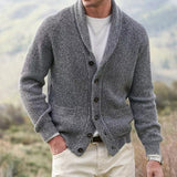 Men's Knit Cardigan with Shawl Collar and Buttons