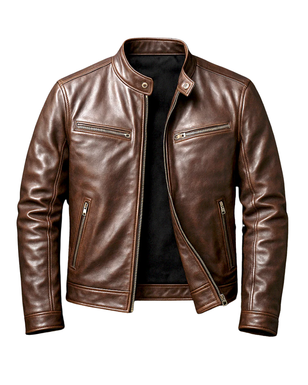 Men's high neck leather jacket, view 4