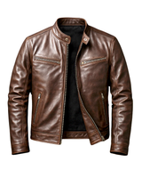 Men's high neck leather jacket, view 4