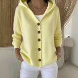 Cozy Hooded Knit Cardigan with Button Front - Casual Women's Sweater