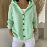 Cozy Hooded Knit Cardigan with Button Front - Casual Women's Sweater