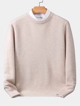 Casual knit pullover sweater with crew neckline and rib trim