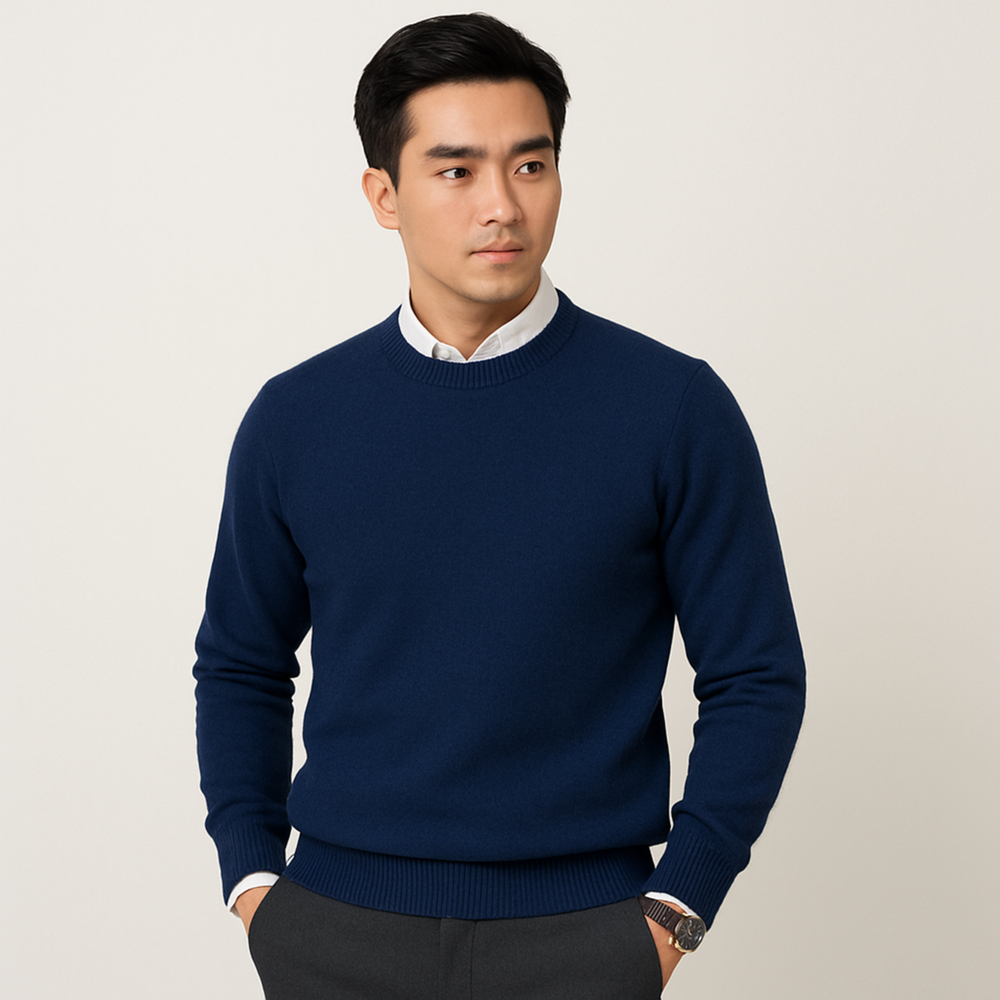 Casual knit pullover sweater with crew neckline and rib trim