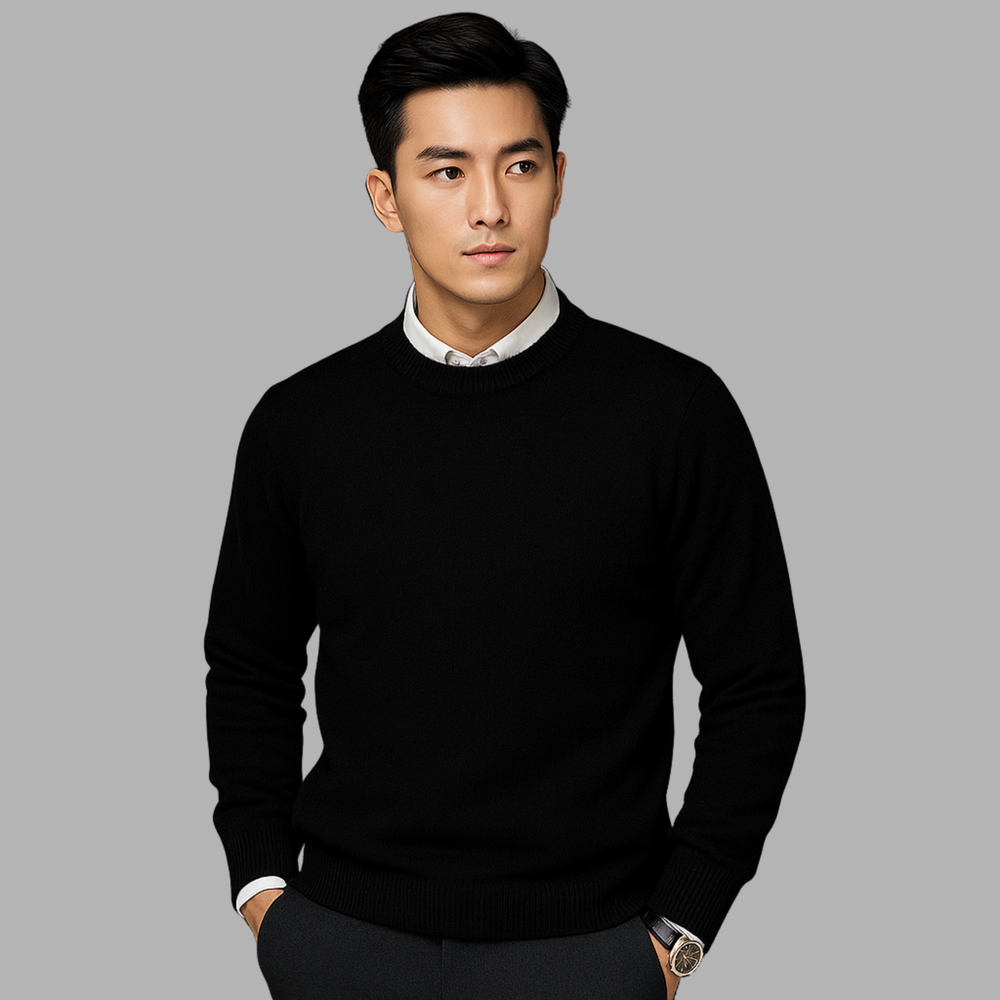 Casual knit pullover sweater with crew neckline and rib trim