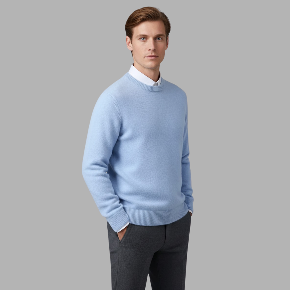 Casual knit pullover sweater with crew neckline and rib trim