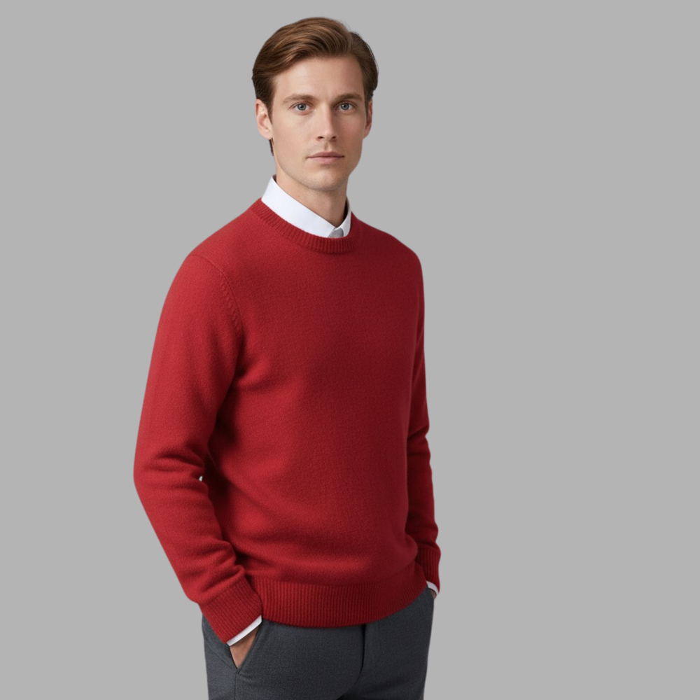 Casual knit pullover sweater with crew neckline and rib trim