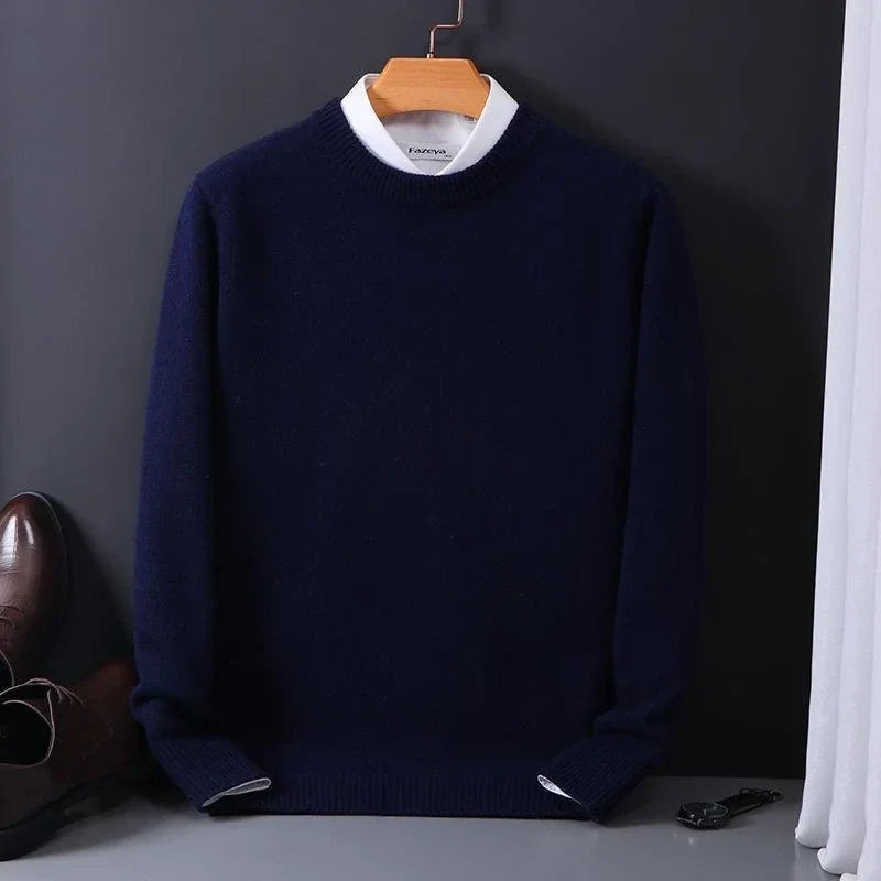 Casual knit pullover sweater with crew neckline and rib trim