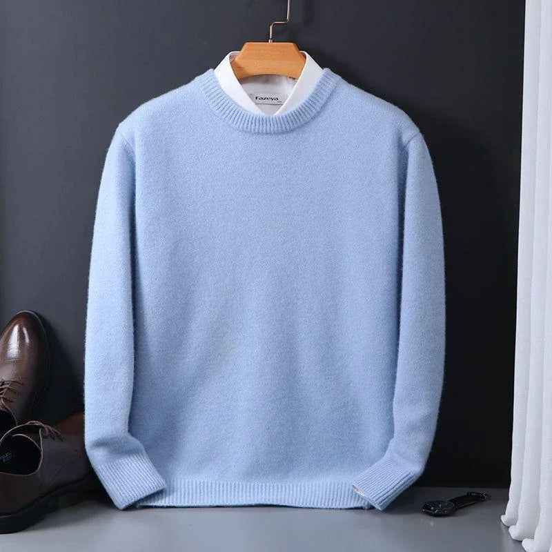 Casual knit pullover sweater with crew neckline and rib trim