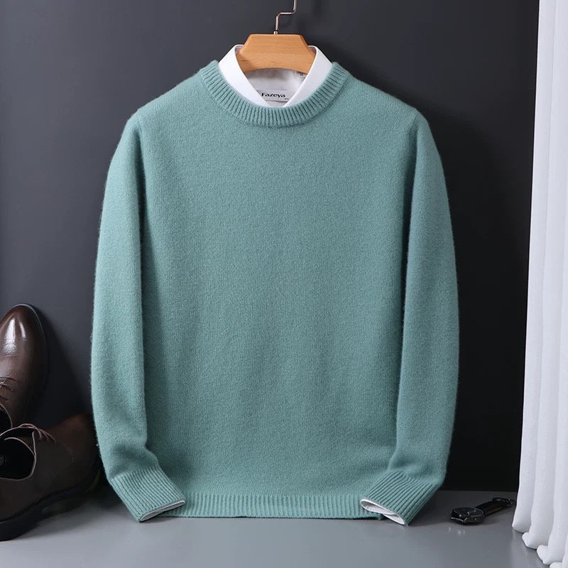 Casual knit pullover sweater with crew neckline and rib trim
