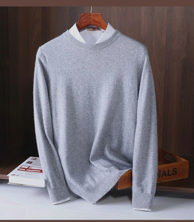 Casual knit pullover sweater with crew neckline and rib trim