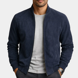 Casual suede- bomber jacket with zip front and ribbed trim