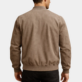 Casual suede- bomber jacket with zip front and ribbed trim