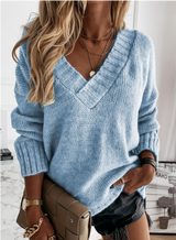 Casual V-Neck Knitted Sweater - Layla