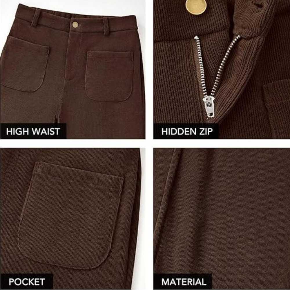 Clarissa High-Waist Casual Wide Palazzo Trousers with Pockets - Stylish & Comfortable Women's Fashion